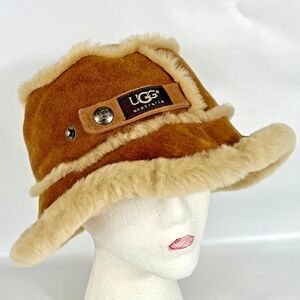 UGG Australia womens Shearling Suede chestnut Brown Winter Bucket Hat One Size